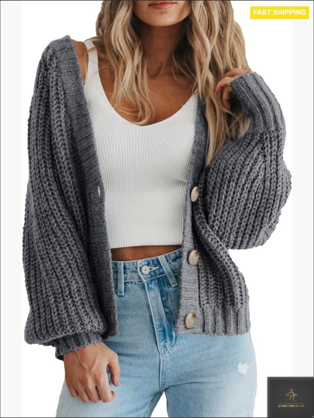 Chunky Knit Open Front Cardigan Long Sleeve Button Down Oversized Cozy Sweater